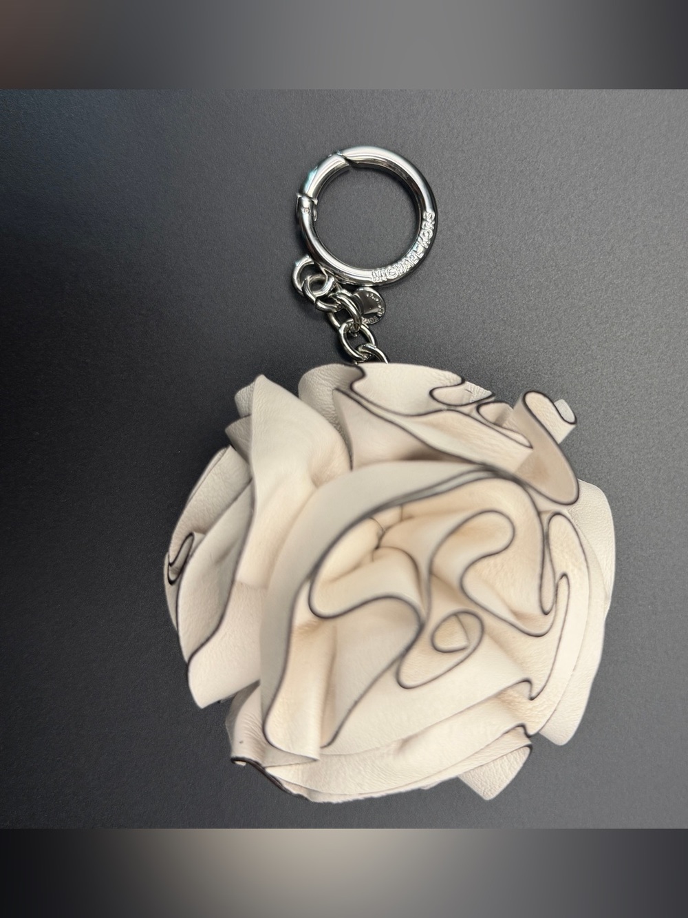 Michael Kors Cream Floral Leather Keychain Charm with Silver Hardware